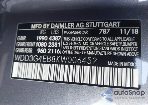 2019 Mercedes-Benz A 220 из США, поврежденный, VIN WDD3G4EB8KW006452